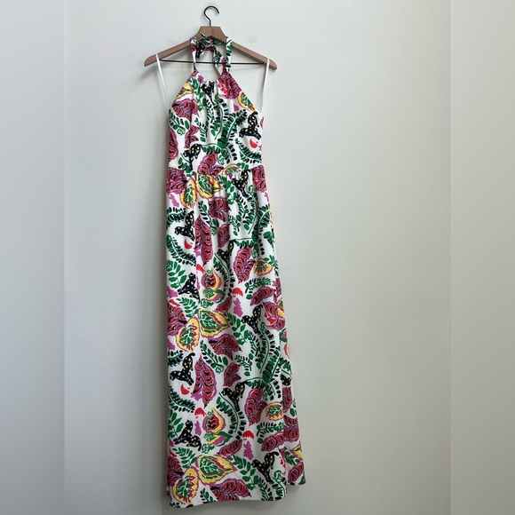 CK BRADLEY Mock Neck Halter Maxi Dress Puma Cat Floral Print tropical vibrant - Picture 2 of 16
